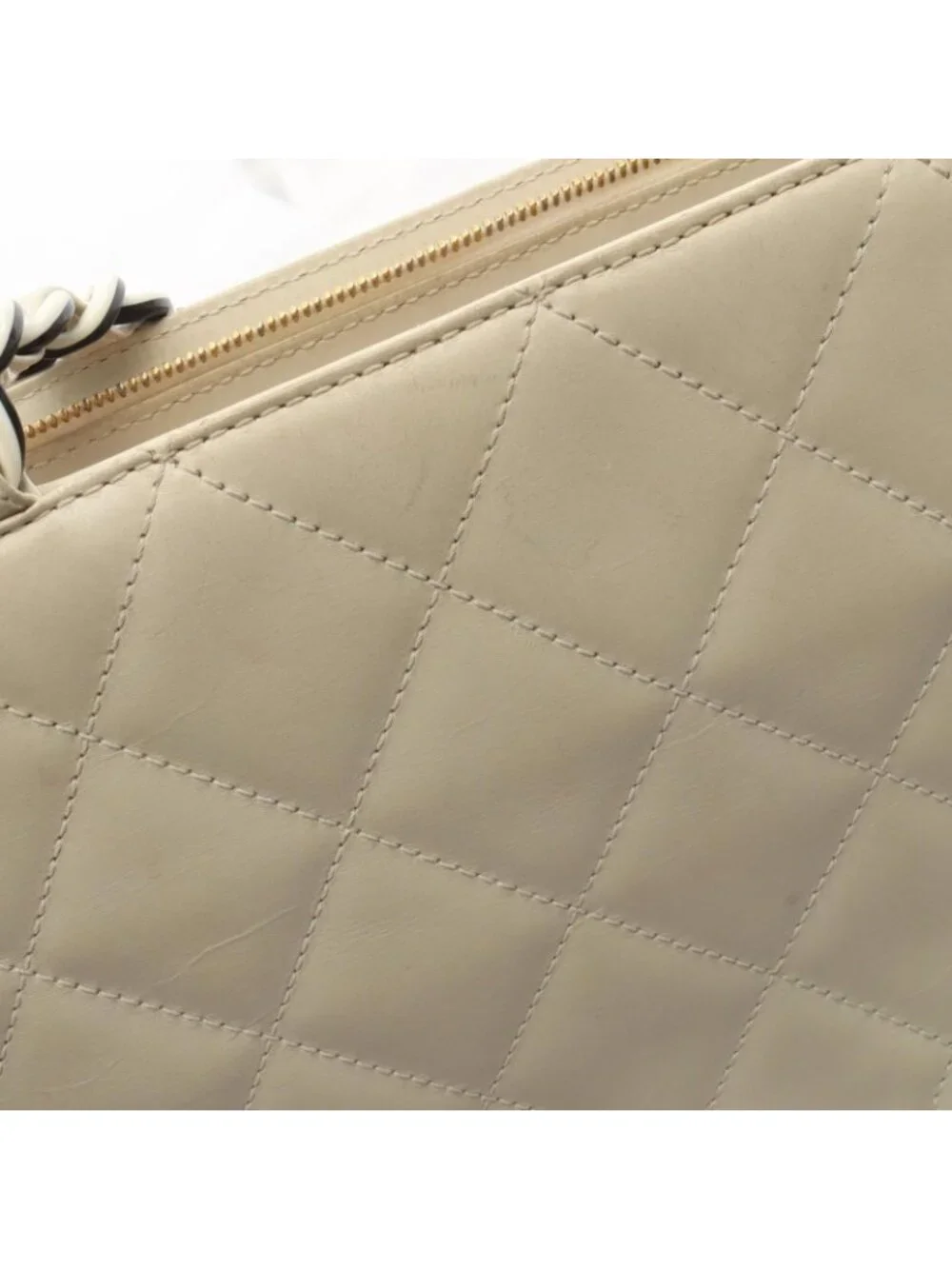 Chanel Tote Quilted White Leather Plastic Chain